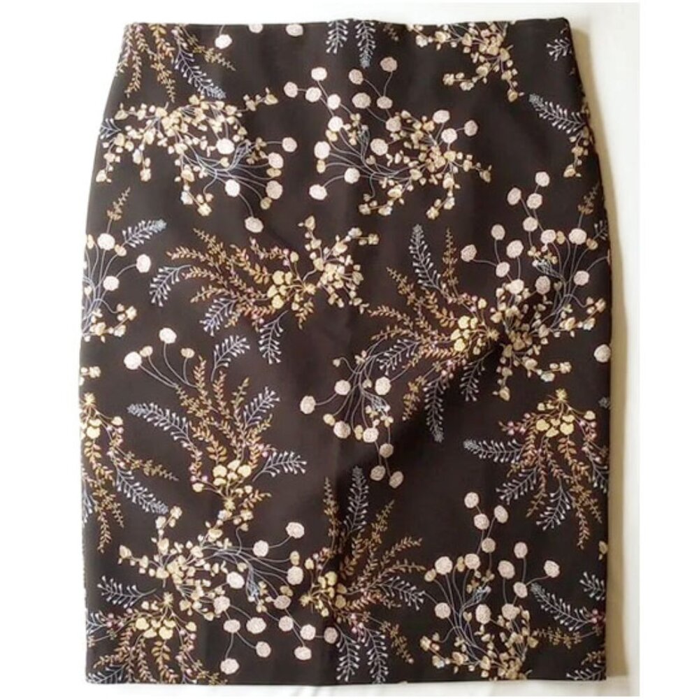 Philosophy Brocade Pencil Skirt 14 Brown Floral